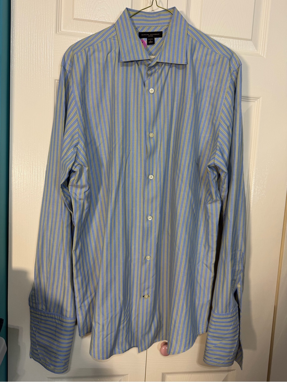Banana Republic Men's Blue & Yellow Stripe Dress Shirt